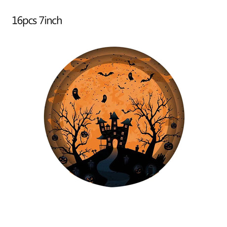 Halloween Theme Party Disposable Tableware Cartoon Paper Plate Paper Cup Napkin Paper Banner Set Happy Helloween Party Supplies