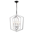 Modern geometric LED dining room chandelier with silver frame and candle-style bulbs, perfect for enhancing your dining area with elegant and energy-efficient lighting - available at BoltBuy.com.