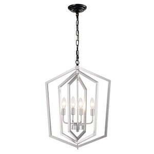 Modern geometric LED dining room chandelier with silver frame and candle-style bulbs, perfect for enhancing your dining area with elegant and energy-efficient lighting - available at BoltBuy.com.