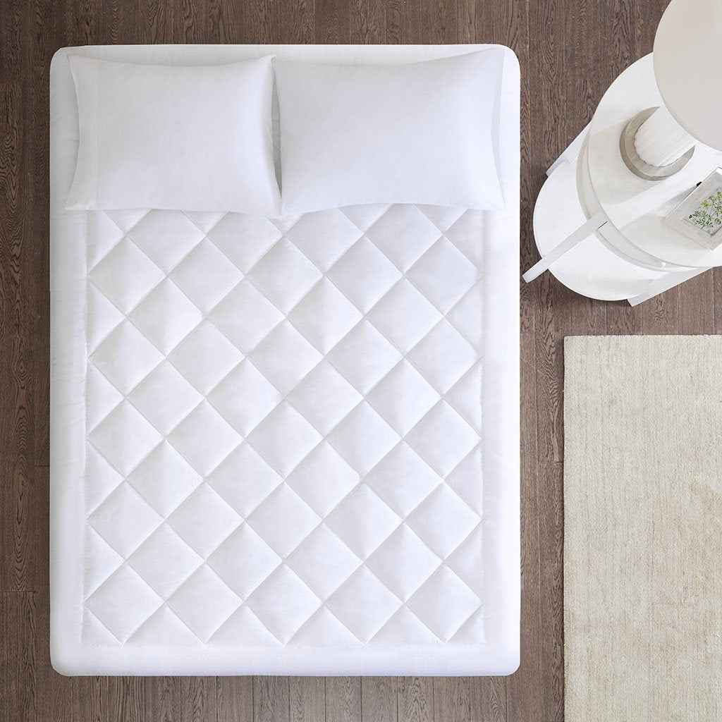 Diamond Quilted Mattress Pad with Waterproof Protection, Deep Pocket 18 inch Fit, White(Twin)