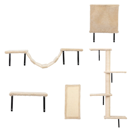 Wall-mounted cat furniture set featuring cozy perches, scratching surfaces, and hammock, perfect for enhancing your cat's play and relaxation in a stylish home design.