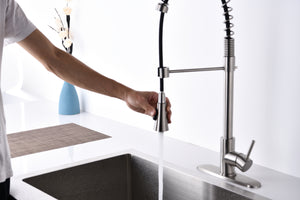 Brushed Nickle one Handle Spring High Arc Kitchen Faucet