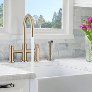 Double Handle Bridge Kitchen Faucet with Side Spray