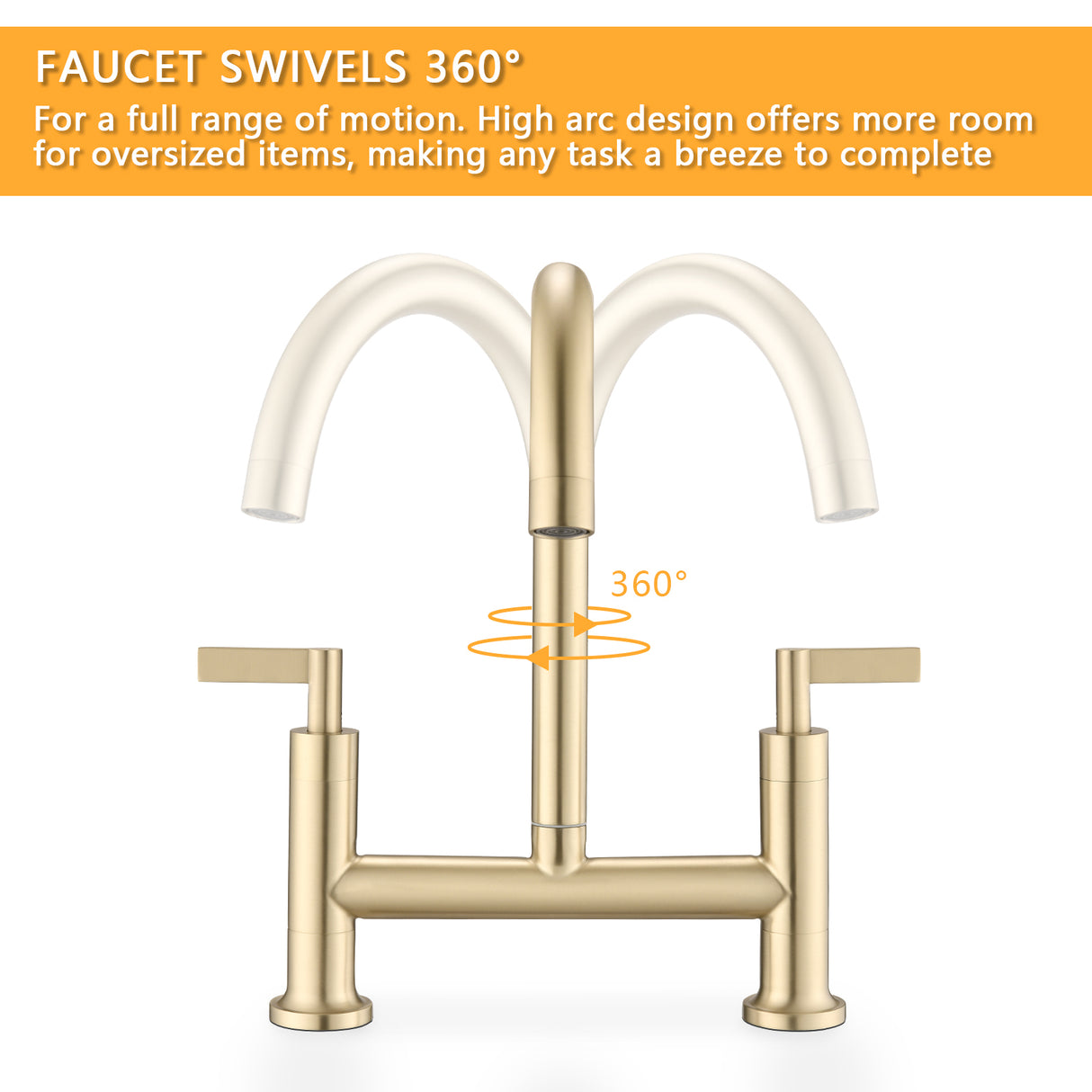 Double Handle Bridge Kitchen Faucet In Stainless Steel