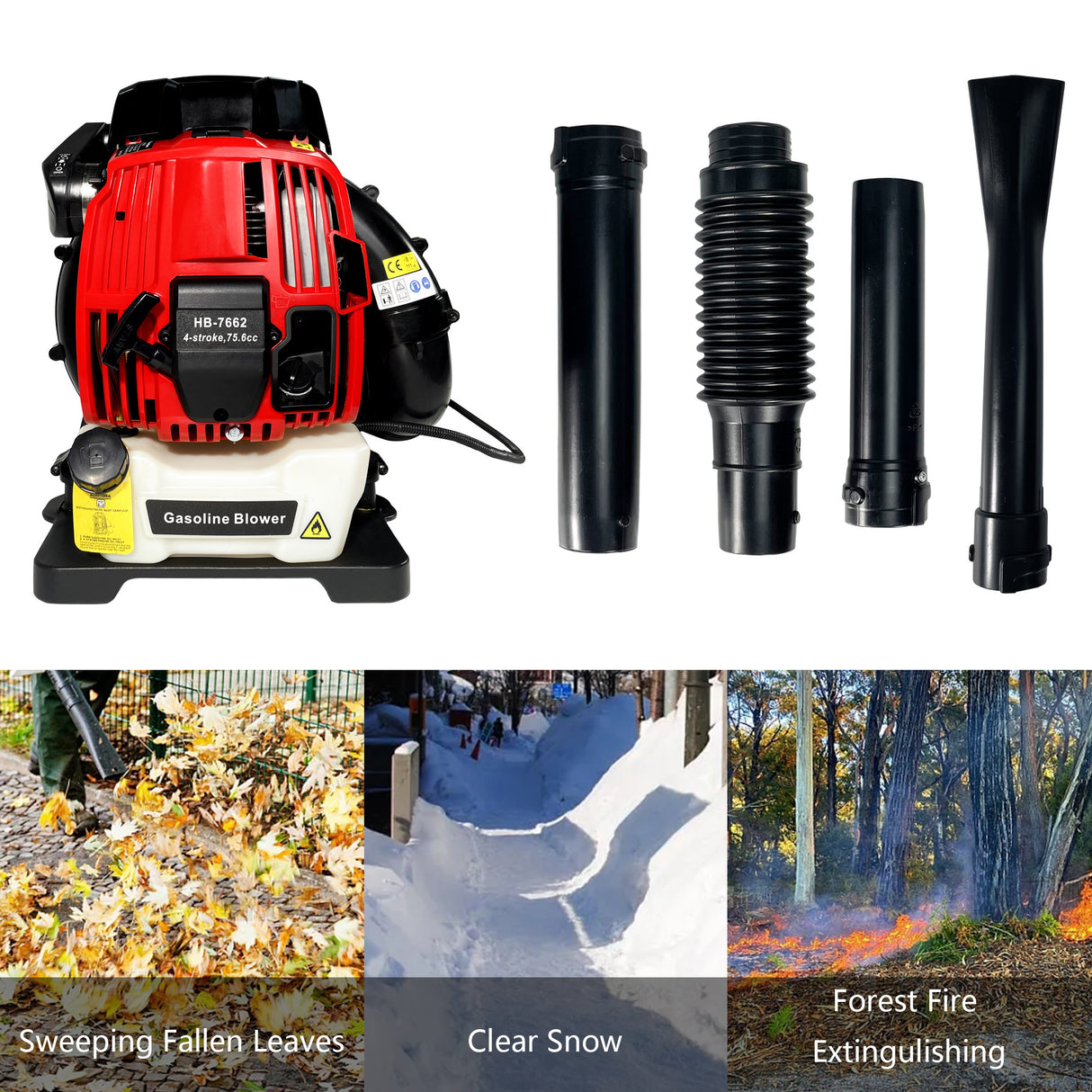 Backpack Gas Leaf Blower,76CC,660CFM,200MPH ,4 Stroke Air Cooling Gas Backpack Grass Blower,Snow Blower EPA Compliant