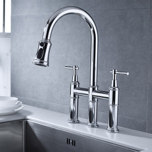 Bridge Kitchen Faucet with Pull-Down Sprayhead in Spot