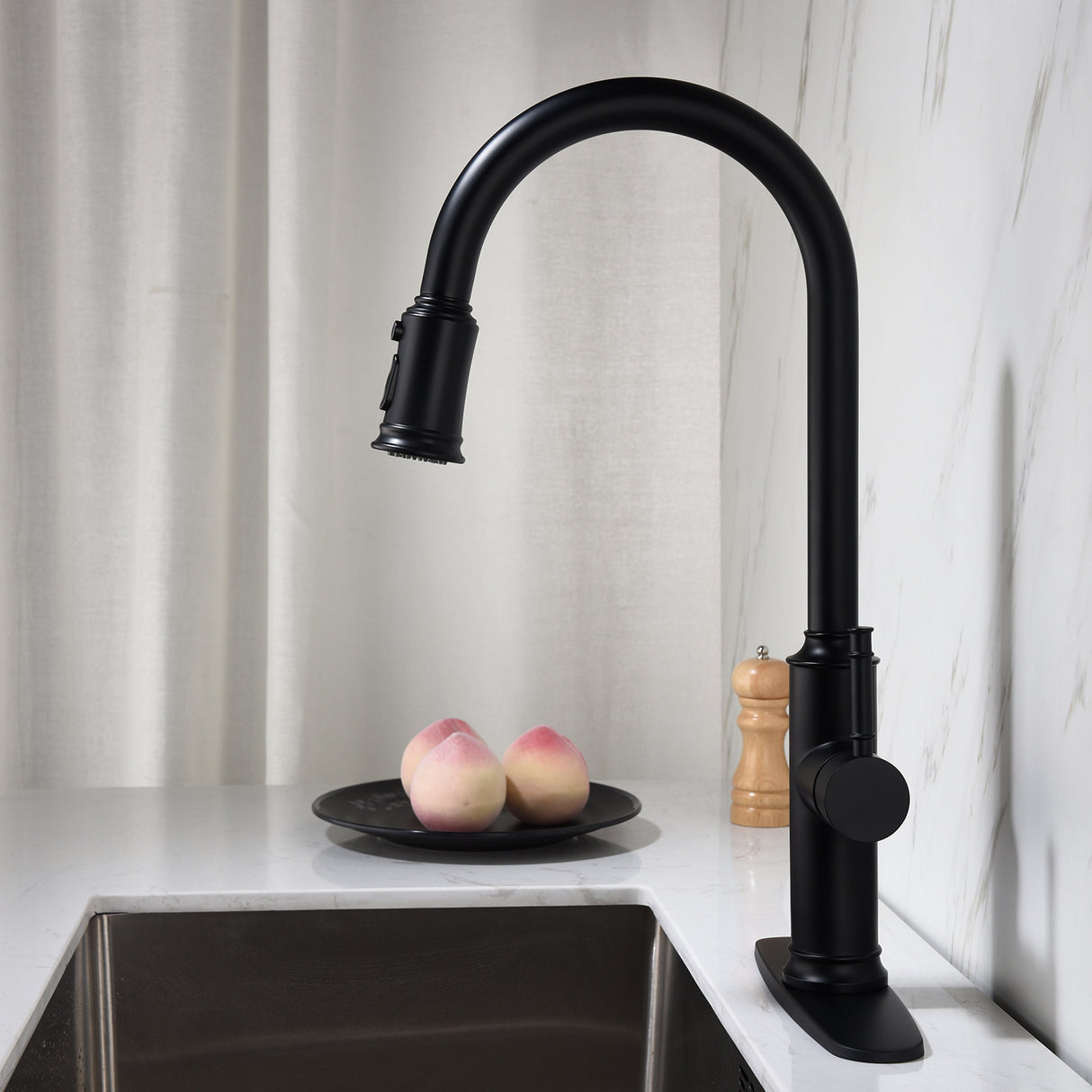 Double Handle Widespread Kitchen Faucet with Traditional Handles-Matte Black