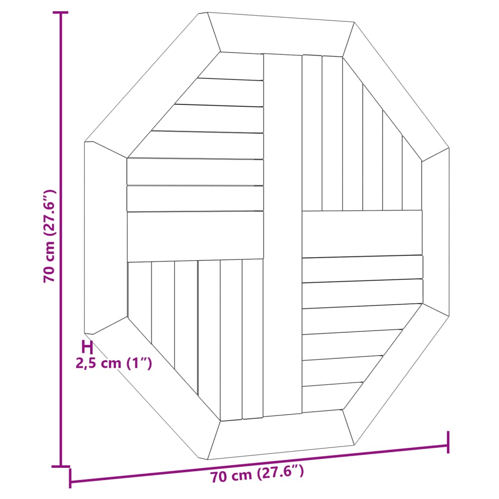 vidaXL Table Top 27.6"x27.6"x1" Octagonal Solid Wood Teak-4