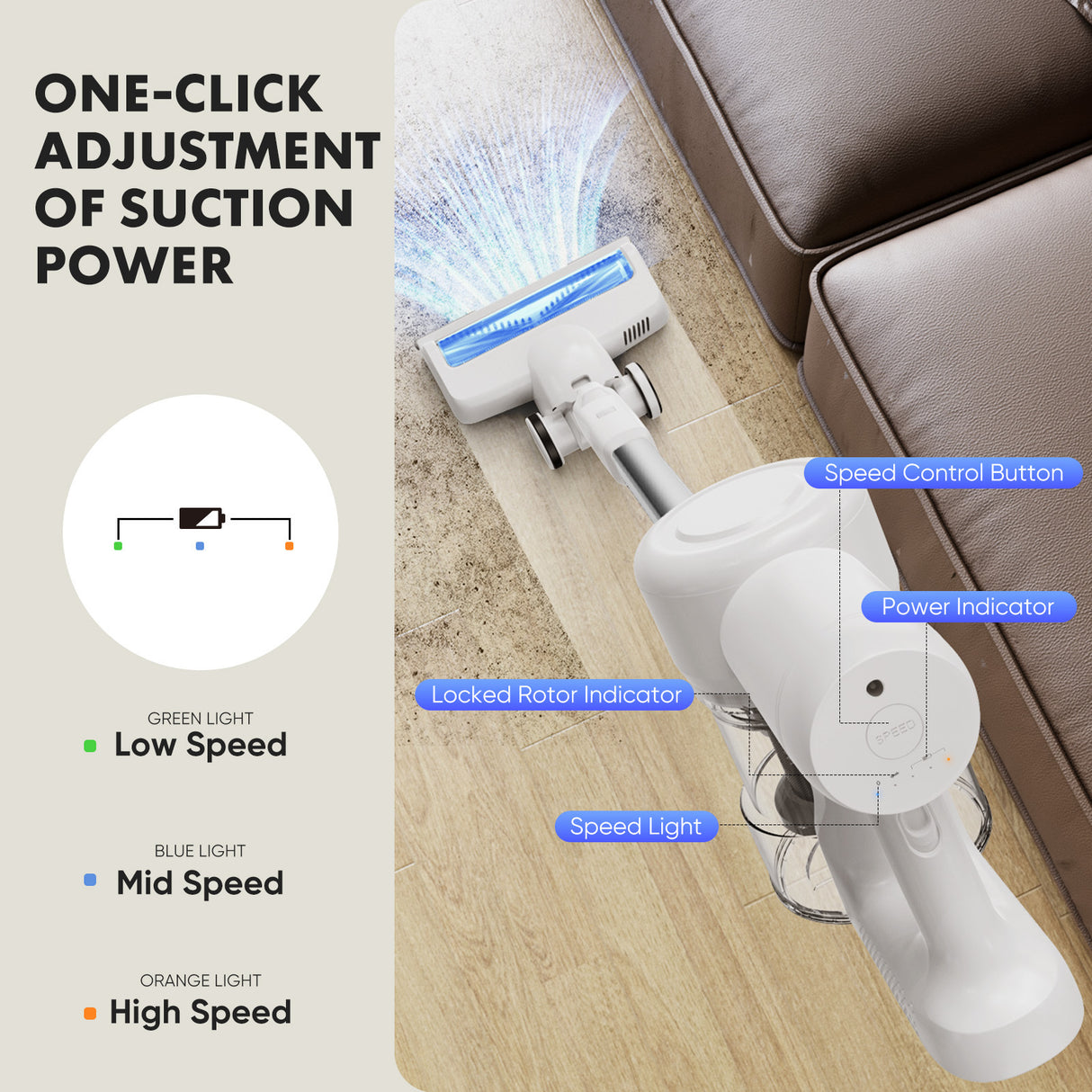 Stick Cordless Vacuum Cleaner Electric Handheld with LED