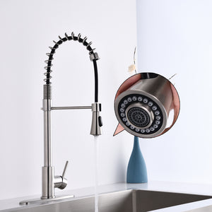 Commercial Modern Single Handle Spring High Arc Kitchen Faucet Brushed Nickel