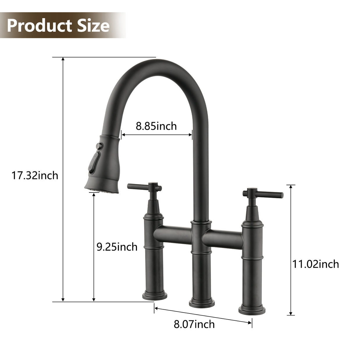 Double Handle Bridge Kitchen Faucet With Pull-Down Spray Head