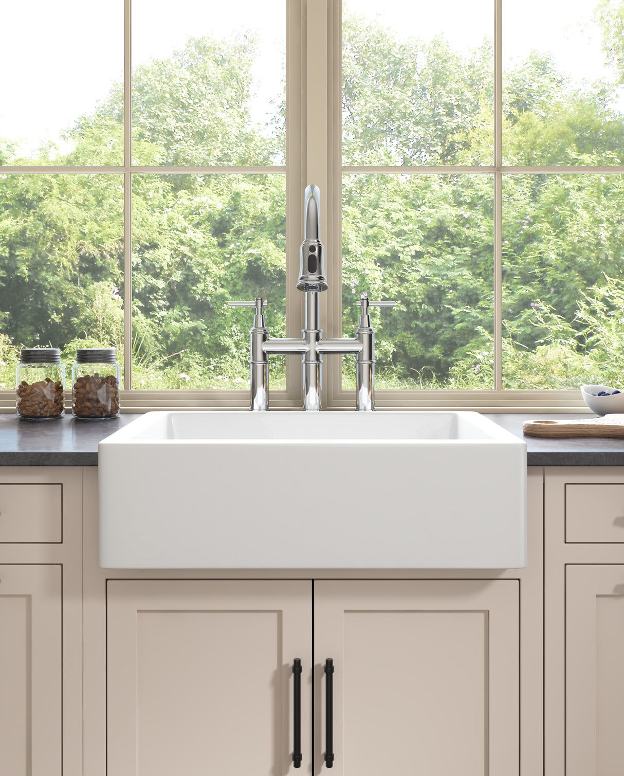 Bridge Kitchen Faucet with Pull-Down Sprayhead in Spot