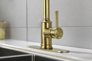 Single Handle High Arc Pull Out Kitchen Faucet Brushed Gold