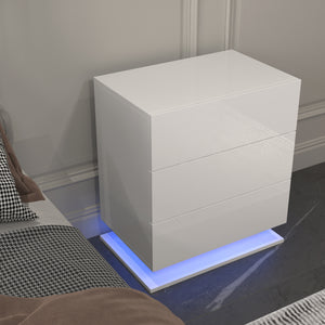 LED Nightstand with 3 drawers,White bedside Table ,Modern End Side Table for Bedroom