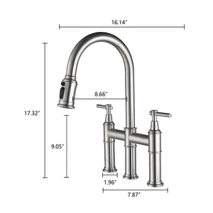 Bridge Kitchen Faucet with Pull-Down Sprayhead in Spot