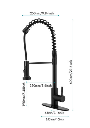 Spring Kitchen Faucets Matte Black with Pull Out Sprayer