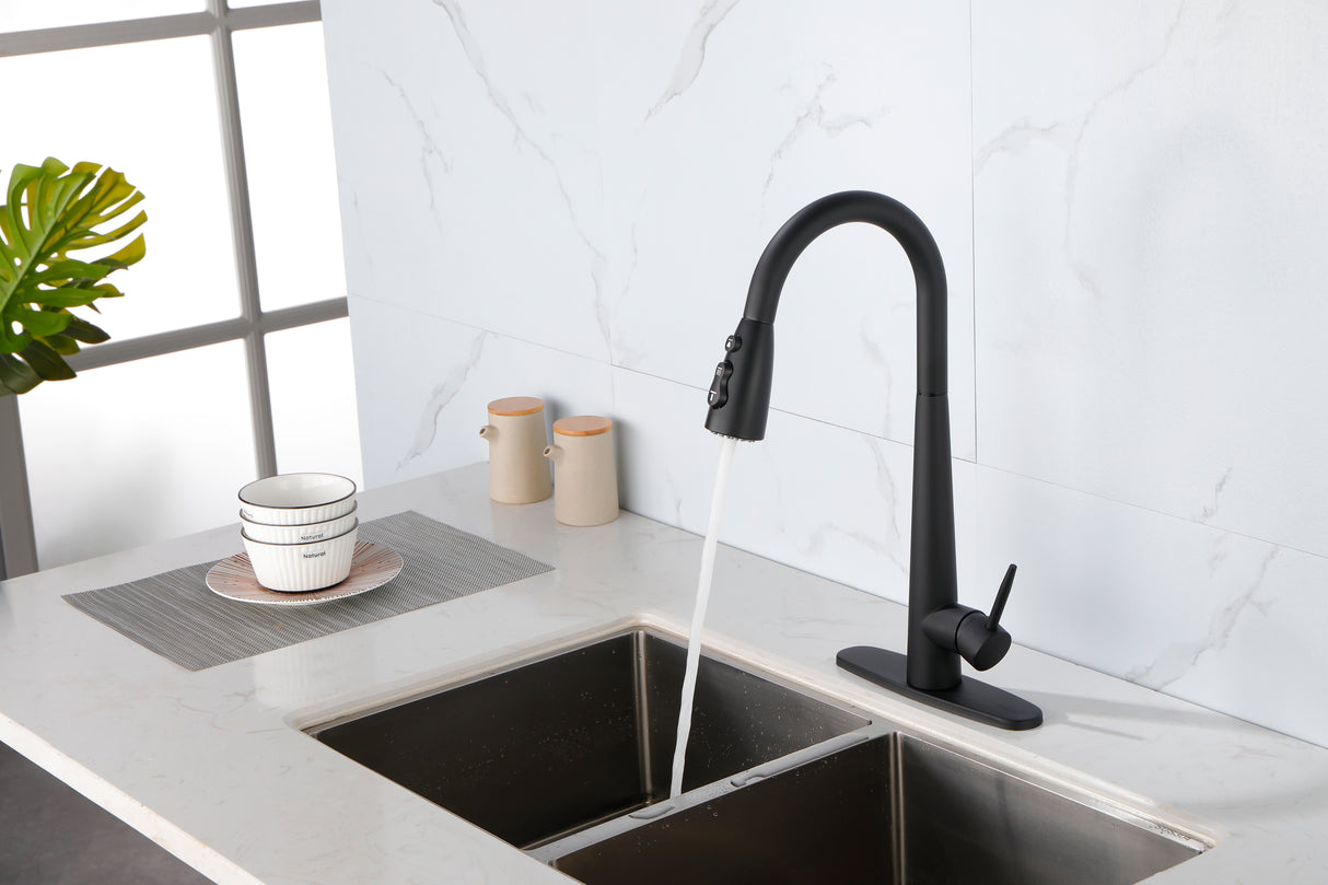 Matte Black Kitchen Faucets with Pull Down Sprayer