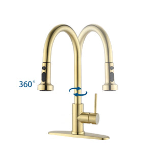 Stainless Steel Pull Down Kitchen Faucet with Sprayer Brushed Gold