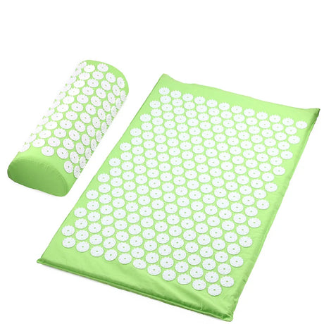 Acupressure mat and pillow set for pain relief and relaxation, ideal for massaging muscles and improving circulation. Available in multiple colors with portable carry bag included for easy transportation. Perfect for home use or sports recovery. Shop at BoltBuy for your wellness needs.