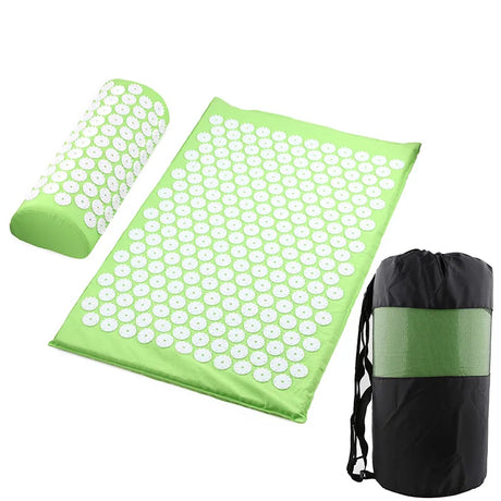 Acupressure mat and pillow set for pain relief and relaxation, ideal for massaging muscles and improving circulation. Available in multiple colors with portable carry bag included for easy transportation. Perfect for home use or sports recovery. Shop at BoltBuy for your wellness needs.