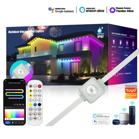 Smart eaves LED light with multi-color options, perfect for outdoor decorative lighting, app-controlled with timer function, compatible with Alexa and Google Assistant. IP67 waterproof for year-round use. Shop now at Boltbuy.com