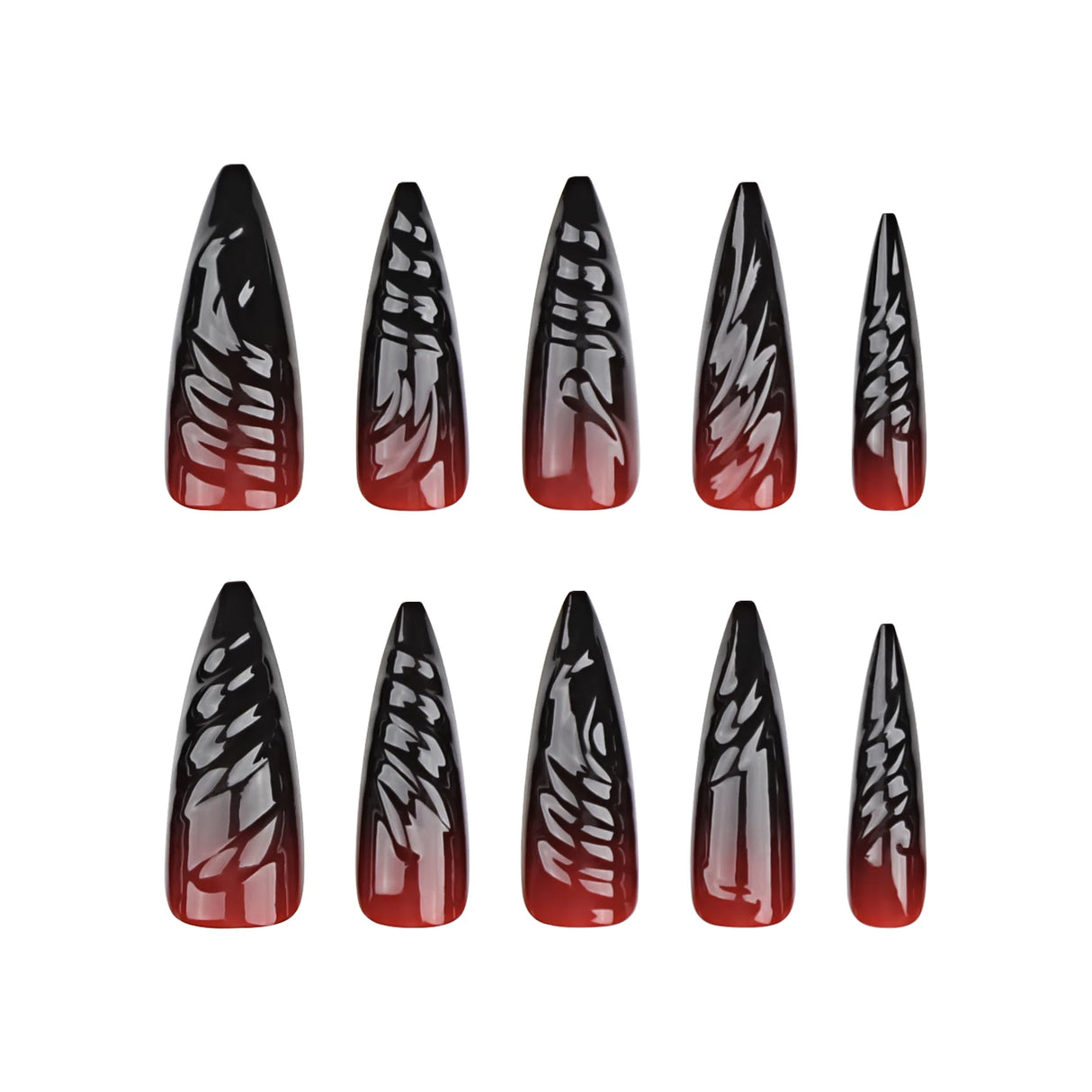 24Pcs Halloween Press on Nails- Gradient Long 3D Crystal Stripes 