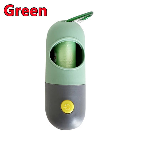 Pet poop bag dispenser with built-in LED light for easy clean-up during night walks, durable and convenient at BoltBuy.com