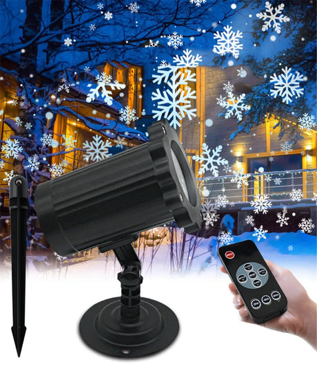 Outdoor snowflake LED projector light with remote control, perfect for festive lighting, waterproof design, ideal for Christmas and outdoor decor - shop now at Boltbuy.com