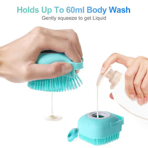 2-in-1 dog bathing brush with built-in shampoo dispenser, perfect for easy and effective pet grooming at BoltBuy.com