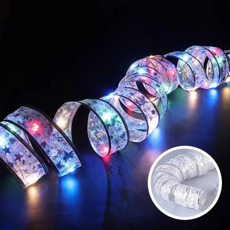 Festive LED ribbon string lights for Christmas tree decoration. Perfect for indoor and outdoor holiday lighting. Shop Now at BoltBuy.com