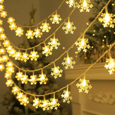 Leds Snowflake String Garland Fairy Lights outdoor and indoor holiday decor - available now at BoltBuy.com