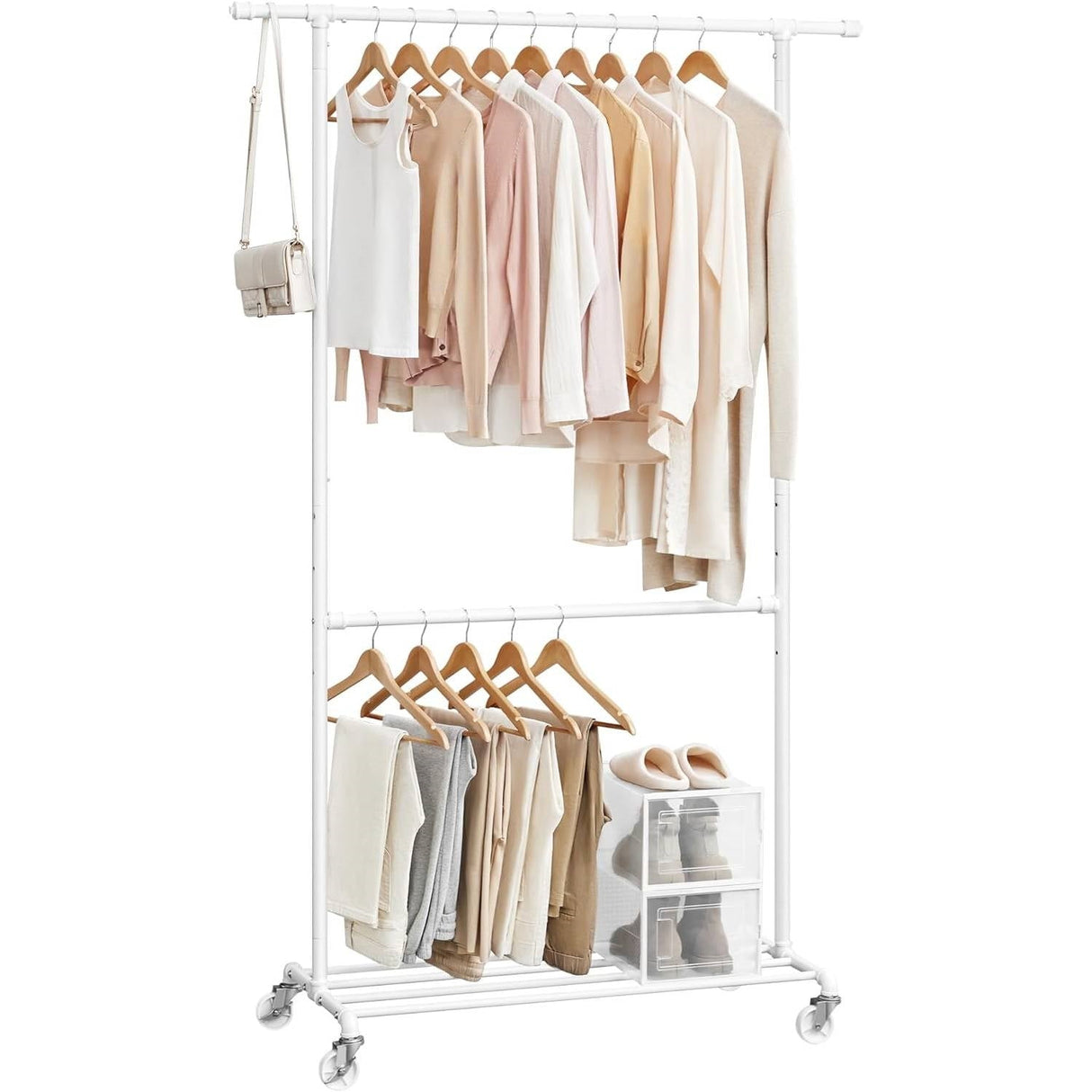 Modern Industrial White Metal Tube Garment Rack with Bottom Hanging Rod-0