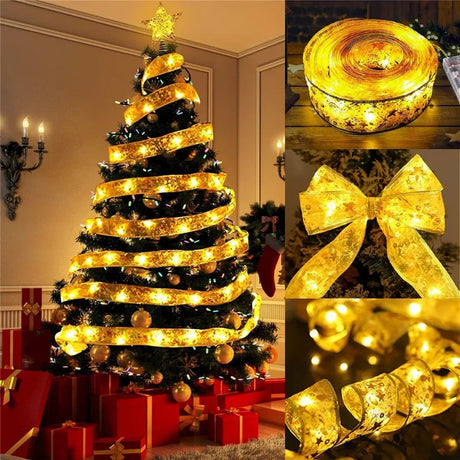 Festive LED ribbon string lights for Christmas tree decoration. Perfect for indoor and outdoor holiday lighting. Shop Now at BoltBuy.com