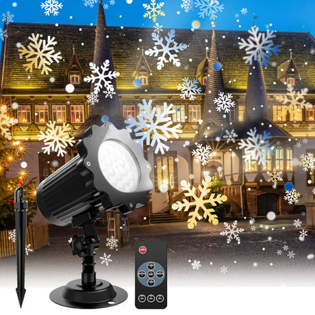 Outdoor snowflake LED projector light with remote control, perfect for festive lighting, waterproof design, ideal for Christmas and outdoor decor - shop now at Boltbuy.com