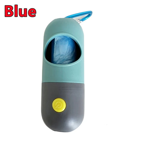 Pet poop bag dispenser with built-in LED light for easy clean-up during night walks, durable and convenient at BoltBuy.com