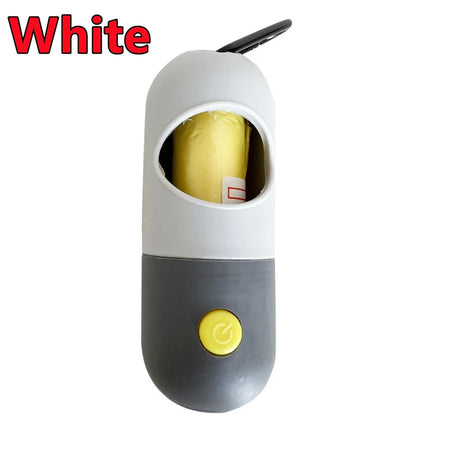 Pet poop bag dispenser with built-in LED light for easy clean-up during night walks, durable and convenient at BoltBuy.com