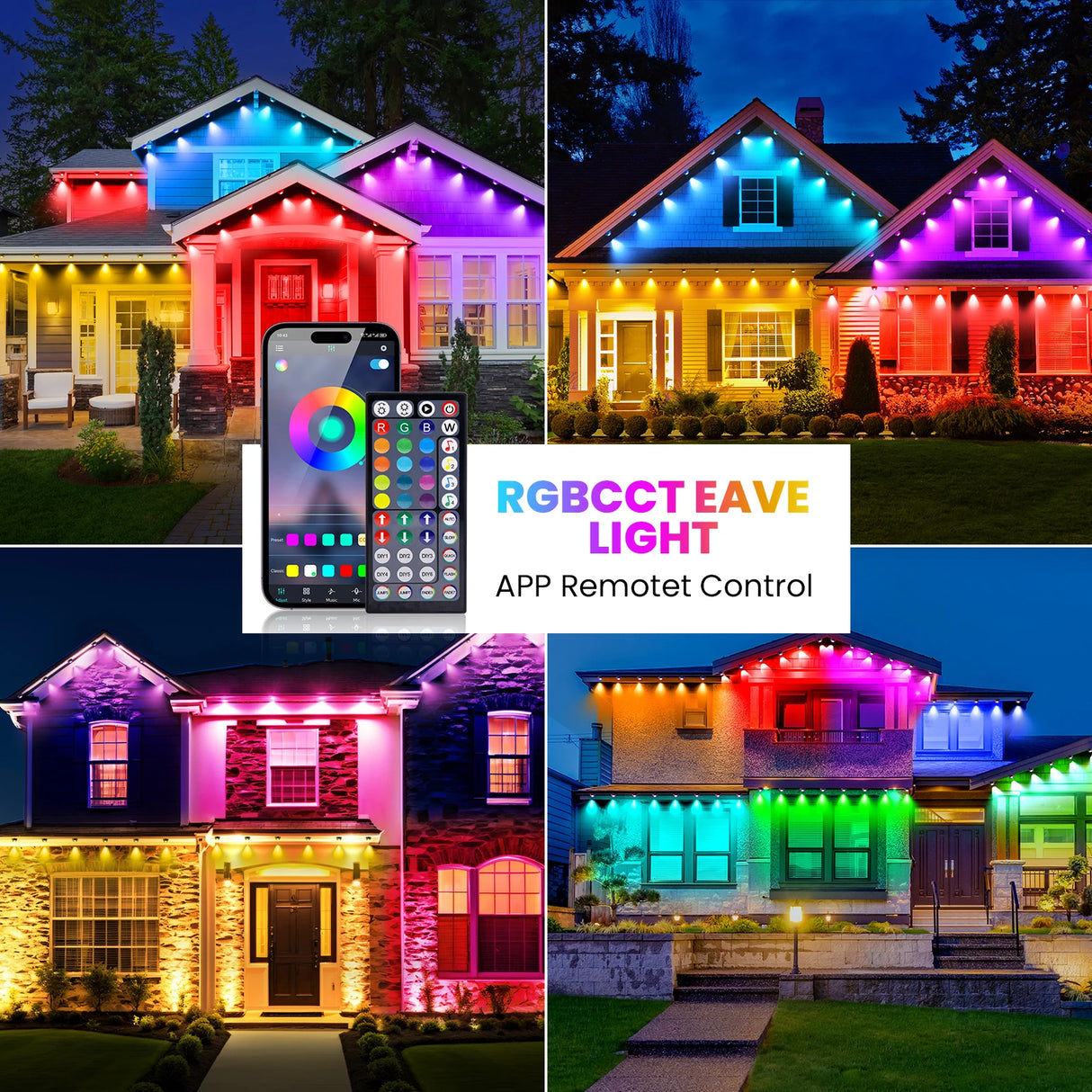 Outdoor LED eaves lights with 16 million color options, 44 scene modes, app and Bluetooth control, waterproof design for holiday and year-round decor. Shop now at boltbuy.com