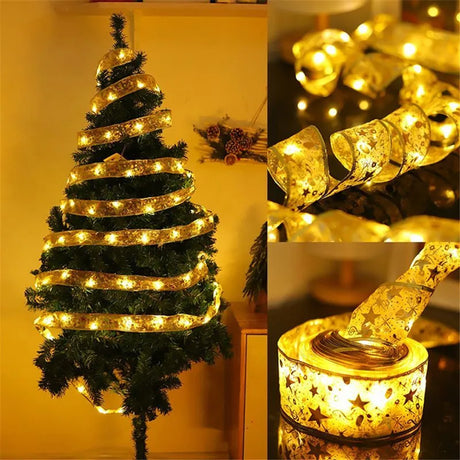 Festive LED ribbon string lights for Christmas tree decoration. Perfect for indoor and outdoor holiday lighting. Shop Now at BoltBuy.com