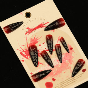 24Pcs Halloween Press on Nails- Gradient Long 3D Crystal Stripes 