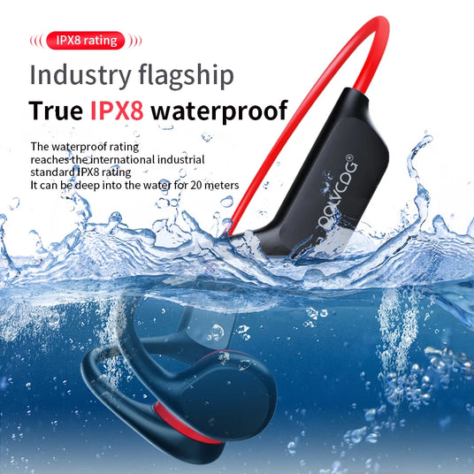 IPX8 waterproof bone conduction Bluetooth headset, AquaVibe Pro, perfect for swimming and outdoor activities, at BoltBuy.com"