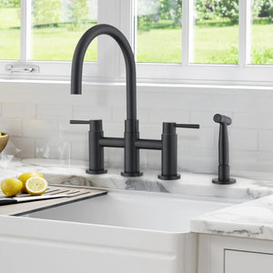 Double Handle Bridge Kitchen Faucet with Side Spray