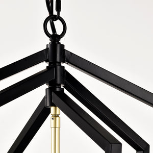 Modern black and gold geometric pendant chandelier with 12 candle-style LED lights, perfect for illuminating dining rooms with an elegant and contemporary design – available at Boltbuy.com