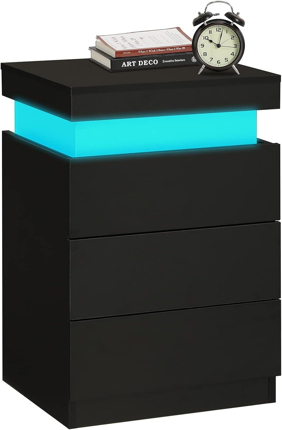 LED Black Nightstand Modern Multi-Colour LED Night Table Bedside Tables for Bedroom, Living Room