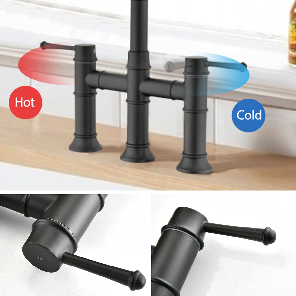 Double Handle Bridge Kitchen Faucet With Pull-Down Spray Head