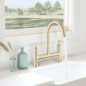 Double Handle Bridge Kitchen Faucet In Stainless Steel