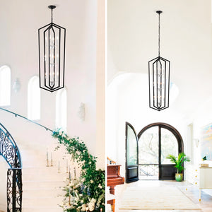 Modern Metal Industrial Chandeliers-12 Light-Matte Black