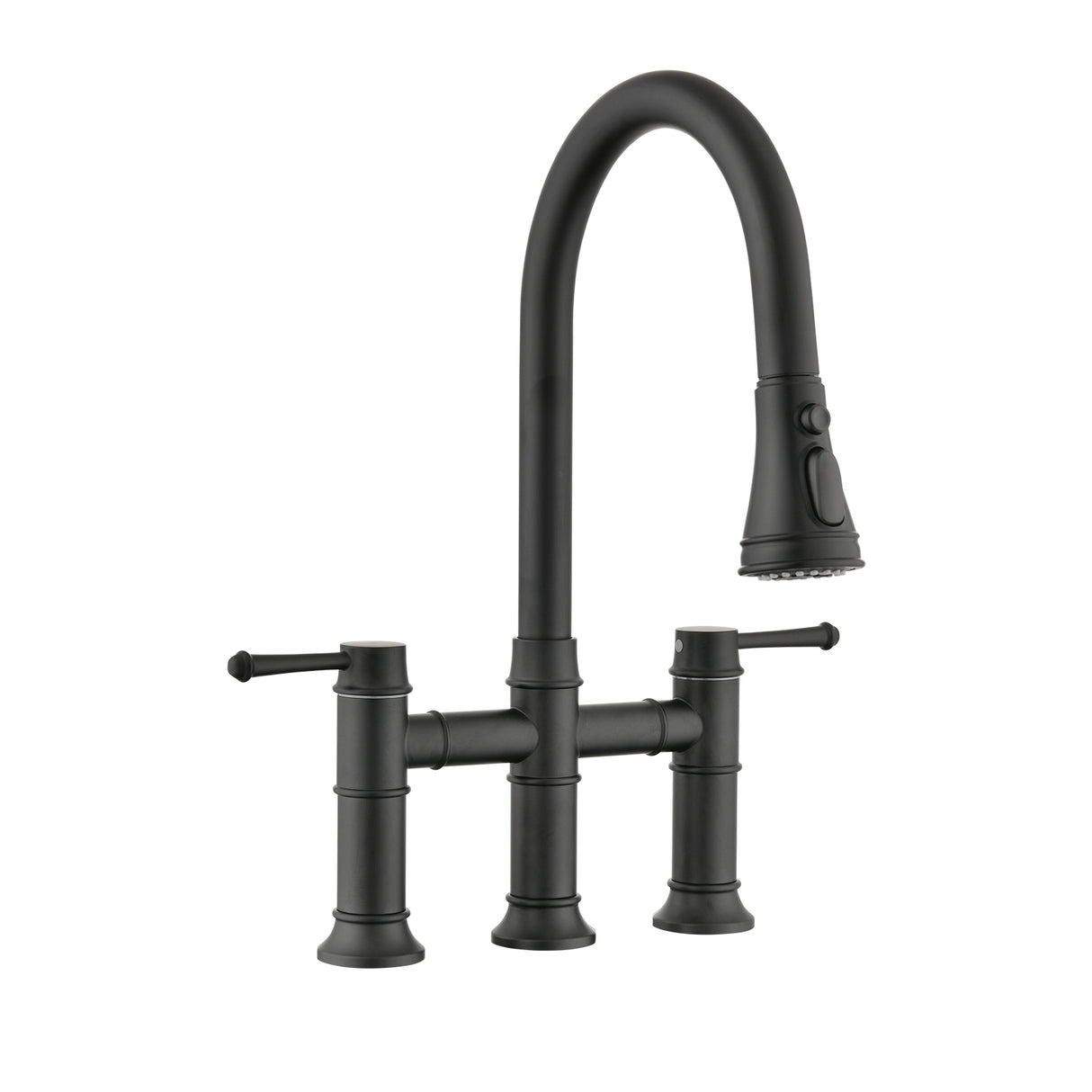 Double Handle Bridge Kitchen Faucet With Pull-Down Spray Head