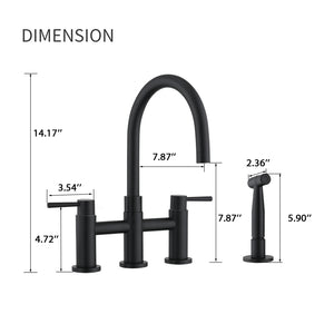 Double Handle Bridge Kitchen Faucet with Side Spray