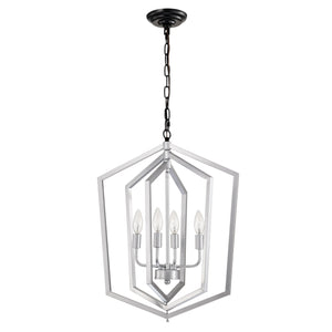 Modern geometric LED dining room chandelier with silver frame and candle-style bulbs, perfect for enhancing your dining area with elegant and energy-efficient lighting - available at BoltBuy.com.