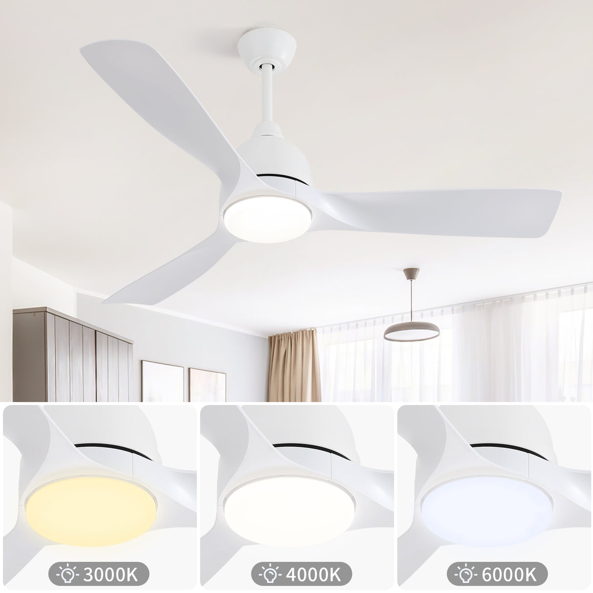 54" White ABS Ceiling Fan Smart Remote Control